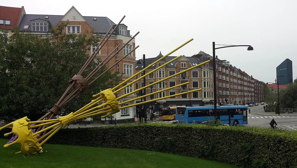 Abstract sculpture in an urban square in Aarhus.