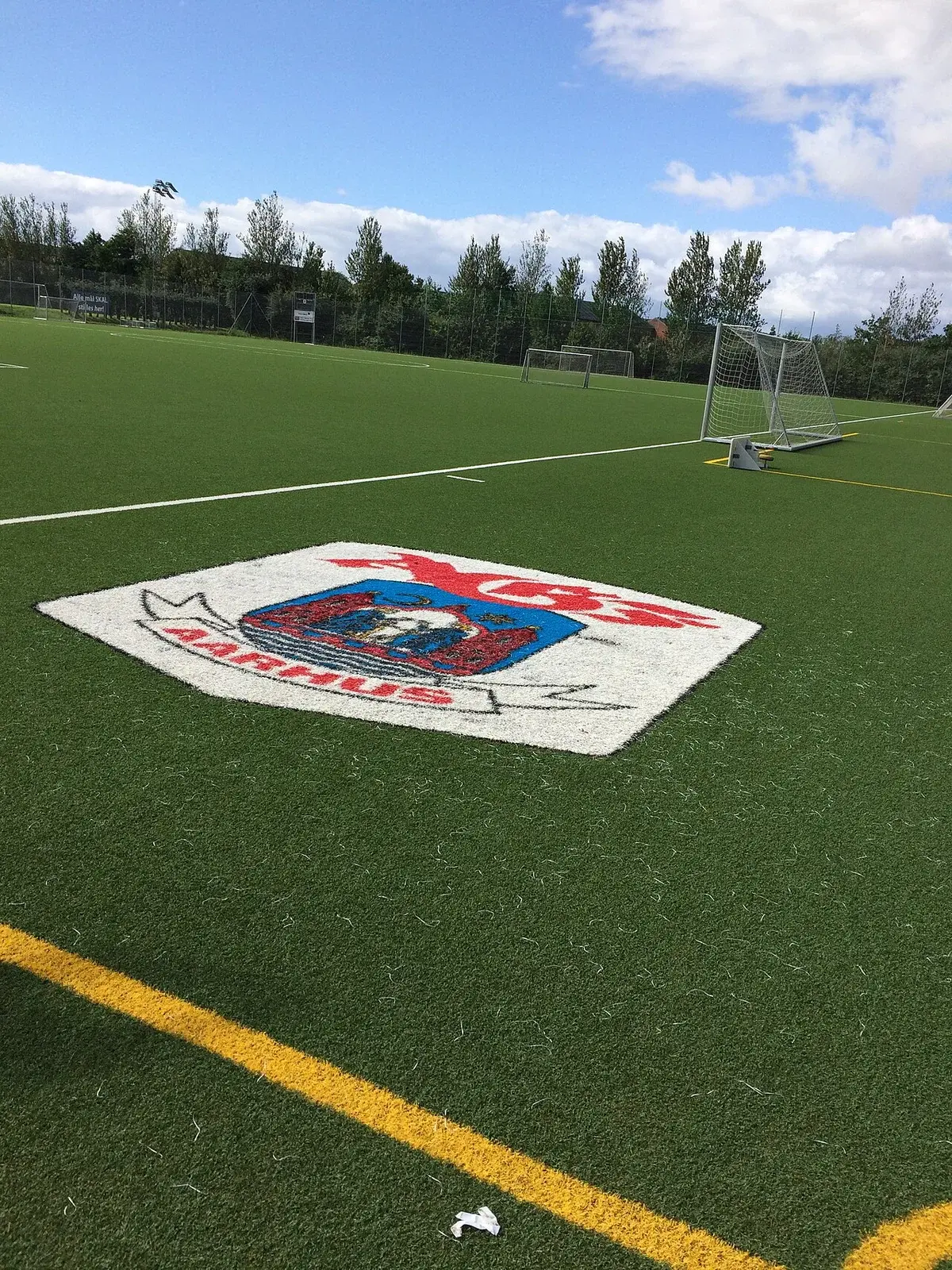 Artificial turf football field with AGF Aarhus logo